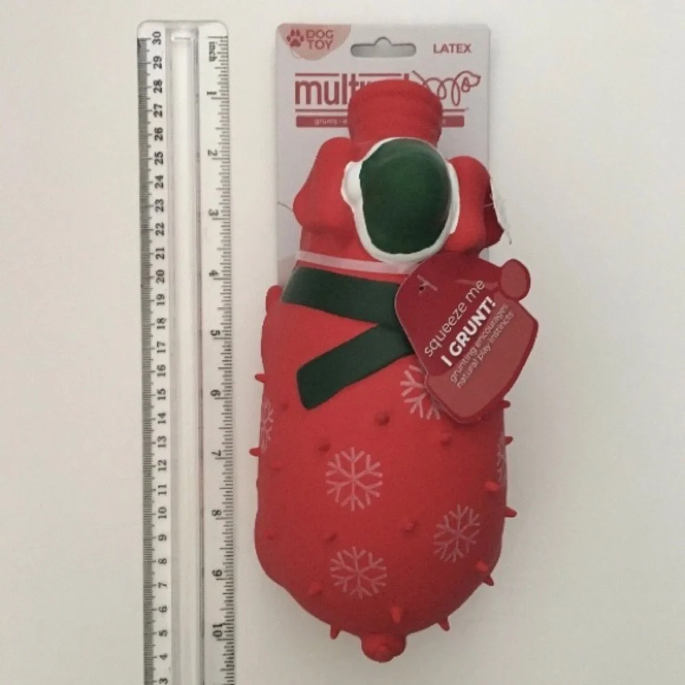 NEW Dog Toy Latex Globlet Grunting Noise Pig Grunts Red & Snowflakes | Multipet